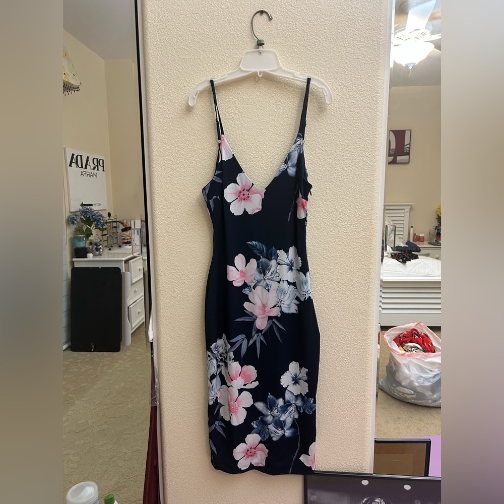 Navy Floral Midi Dress